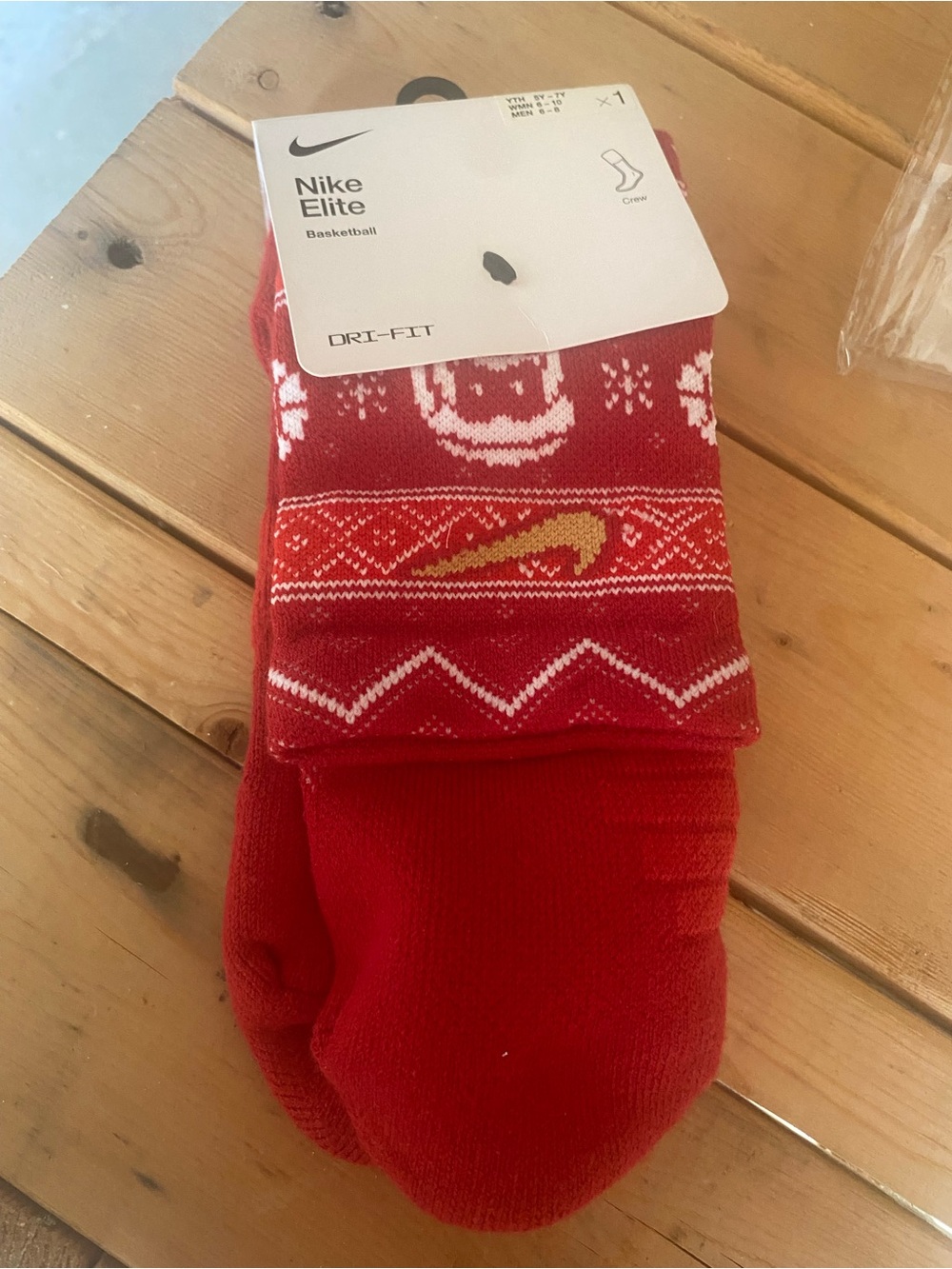 Nike Red Athletic Crew Socks with Gold Swoosh
